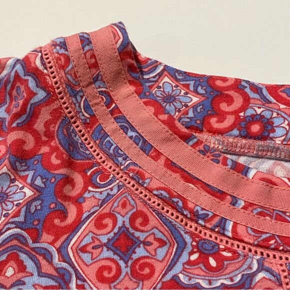 Talbots Pink Paisley Split Neck Pima Cotton Blend 3/4 Sleeve Blouse Women's XLP - Picture 7 of 16